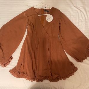 Dobby Chiffon Wide Sleeve Skater Dress